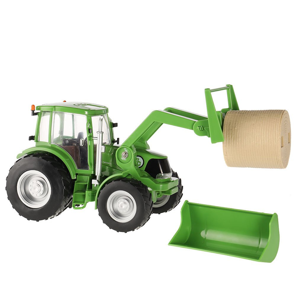 Big Country Toys Tractor & Implements, 1:20 Scale, Toy Tractor with Hay Bale and Bucket Attachment, Working Doors, Green, Ages 3 and Up…
