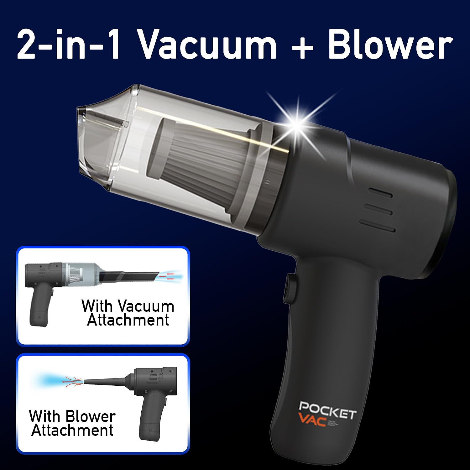 Pocket Vac Rechargeable Handheld Vacuum with Accessories - New - Cordless - Portable - As Seen on TV