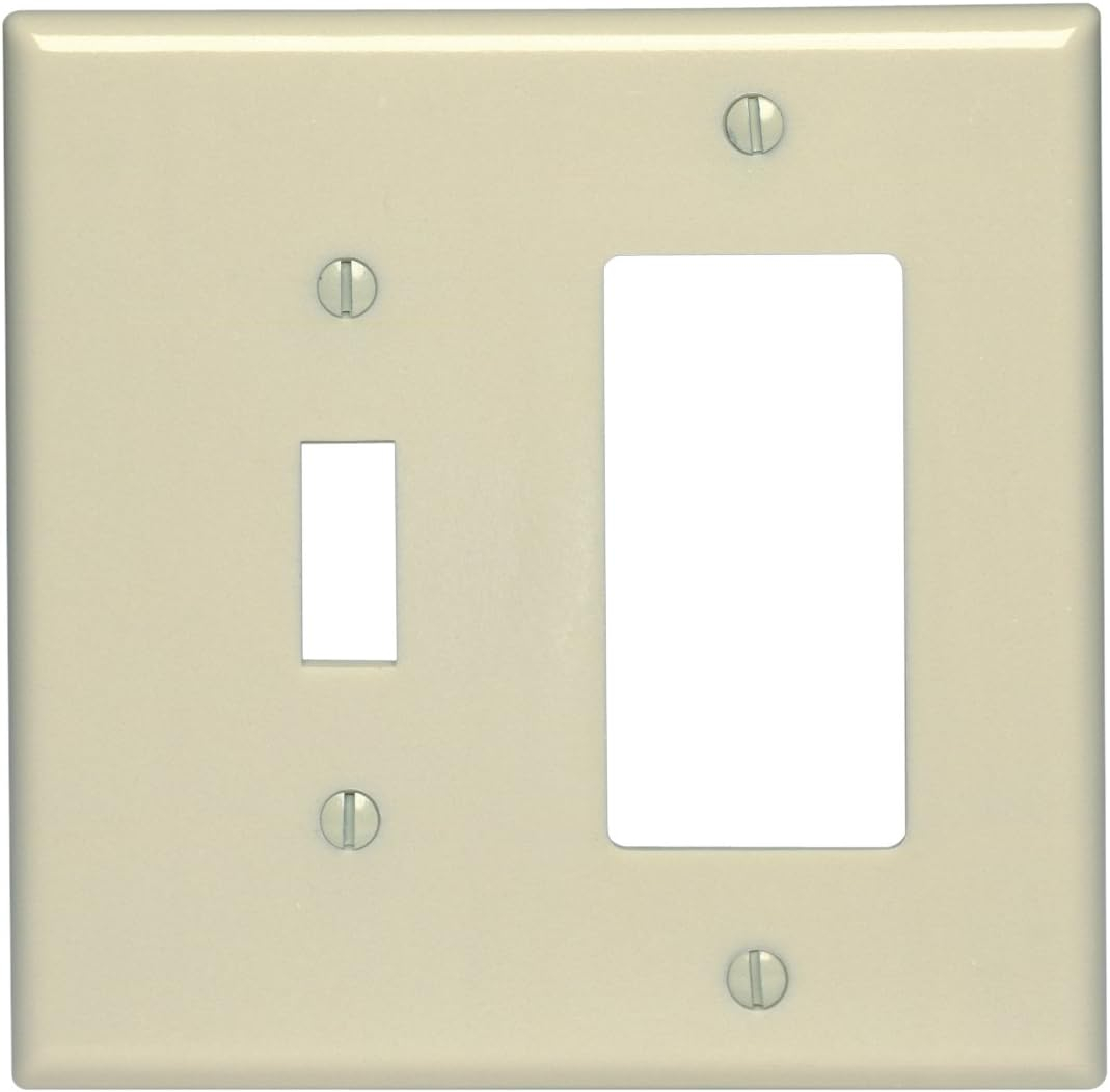 Leviton 80605-I Ivory Midway Two Gang Combination Toggle Switch Decora Wall Plate
