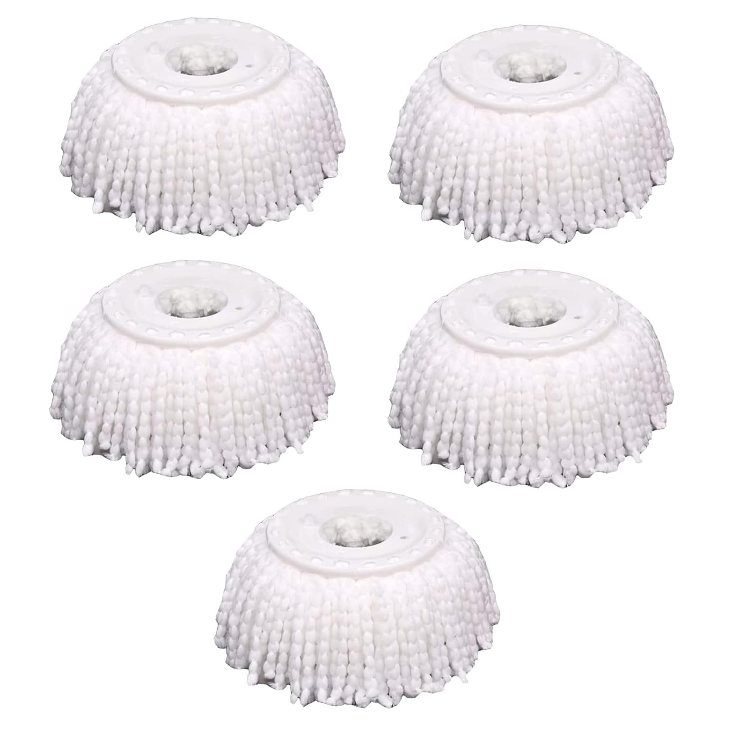 5 PCS Microfiber Replacement Mop Head Spin Mop Head Replacement 5-Pack, Microfiber Refill Heads Universal for 360 Spin Magic Mopping, Round Shape Standard Size White