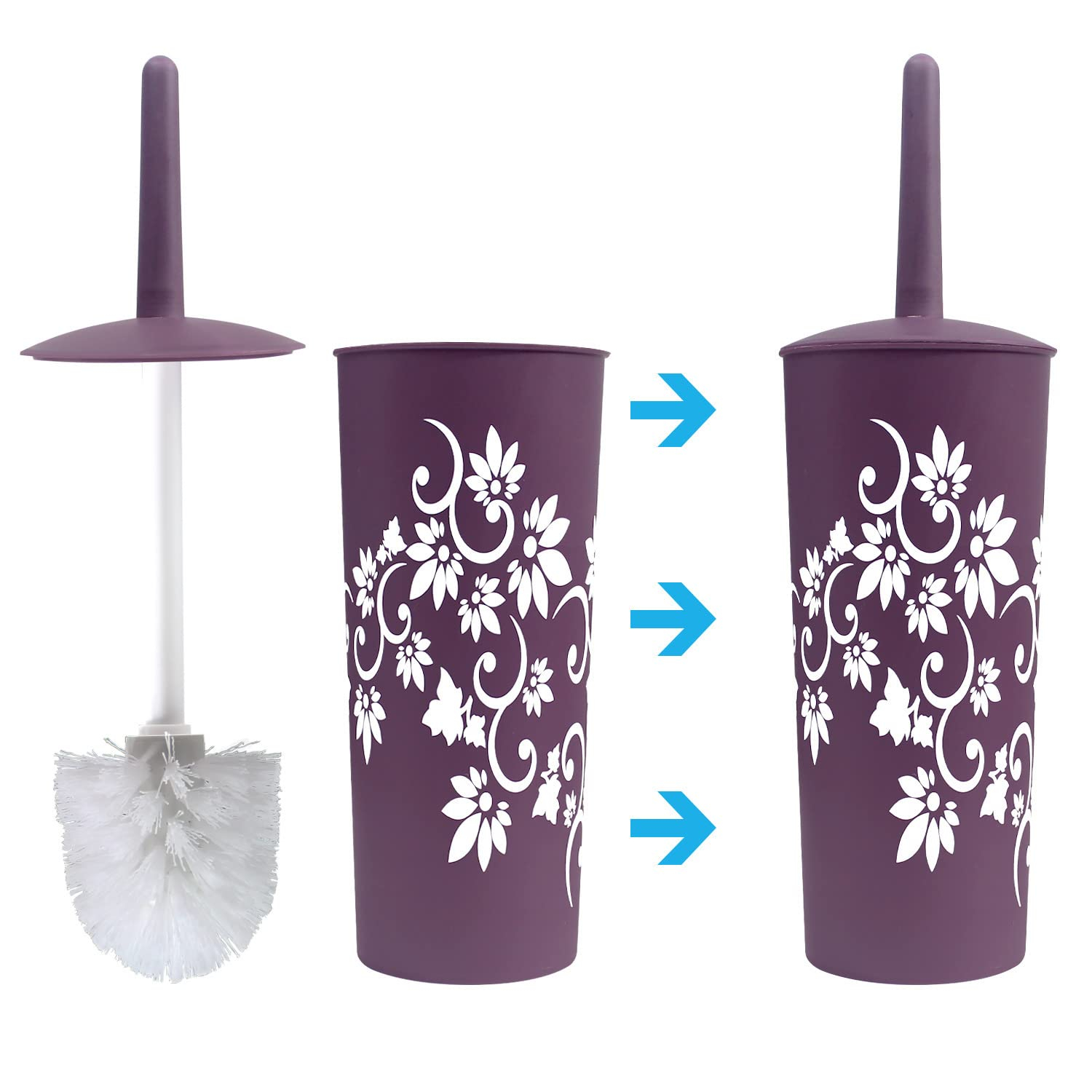 Blue Donuts Bathroom Accessories Set Complete, Toilet Brush and Holder, Trash Can, Toothbrush Holder, Purple, 6 Pieces