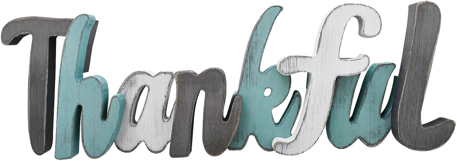 Rustic Multicolor Wooden Thankful Letter Sign Decor