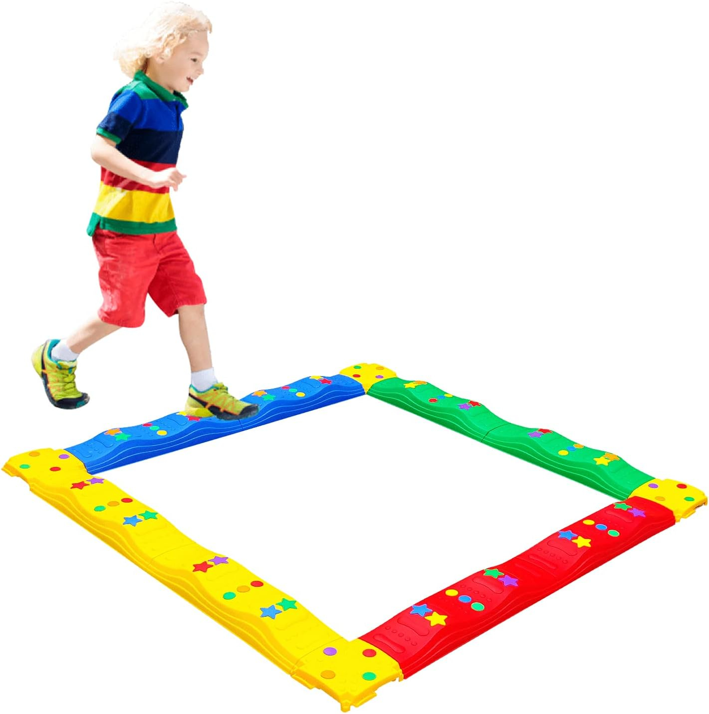 Colored Balance Beams for Kids, Wavy Toddler Stepping Stones, 8 Pcs, Non-Slip Surface and Rubber Edges, Promote Agility, Strength, Coordination