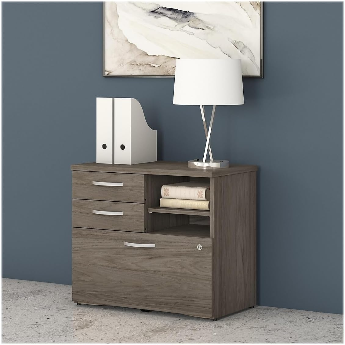 Modern Hickory 30" Lockable Office Storage Cabinet with Shelves
