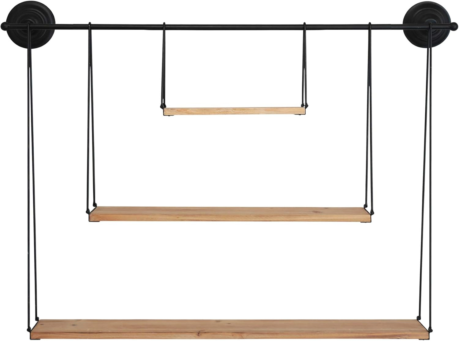 Stratton Home Decor Large 3 Tier Metal and Wood Hanging Wall Shelf, Black