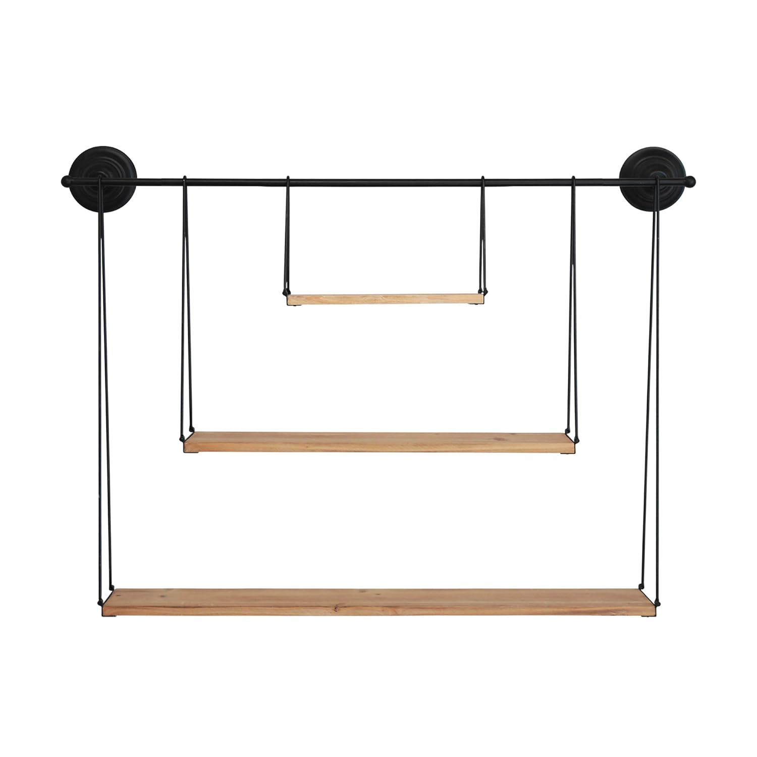 Stratton Home Decor Large 3 Tier Metal and Wood Hanging Wall Shelf, Black