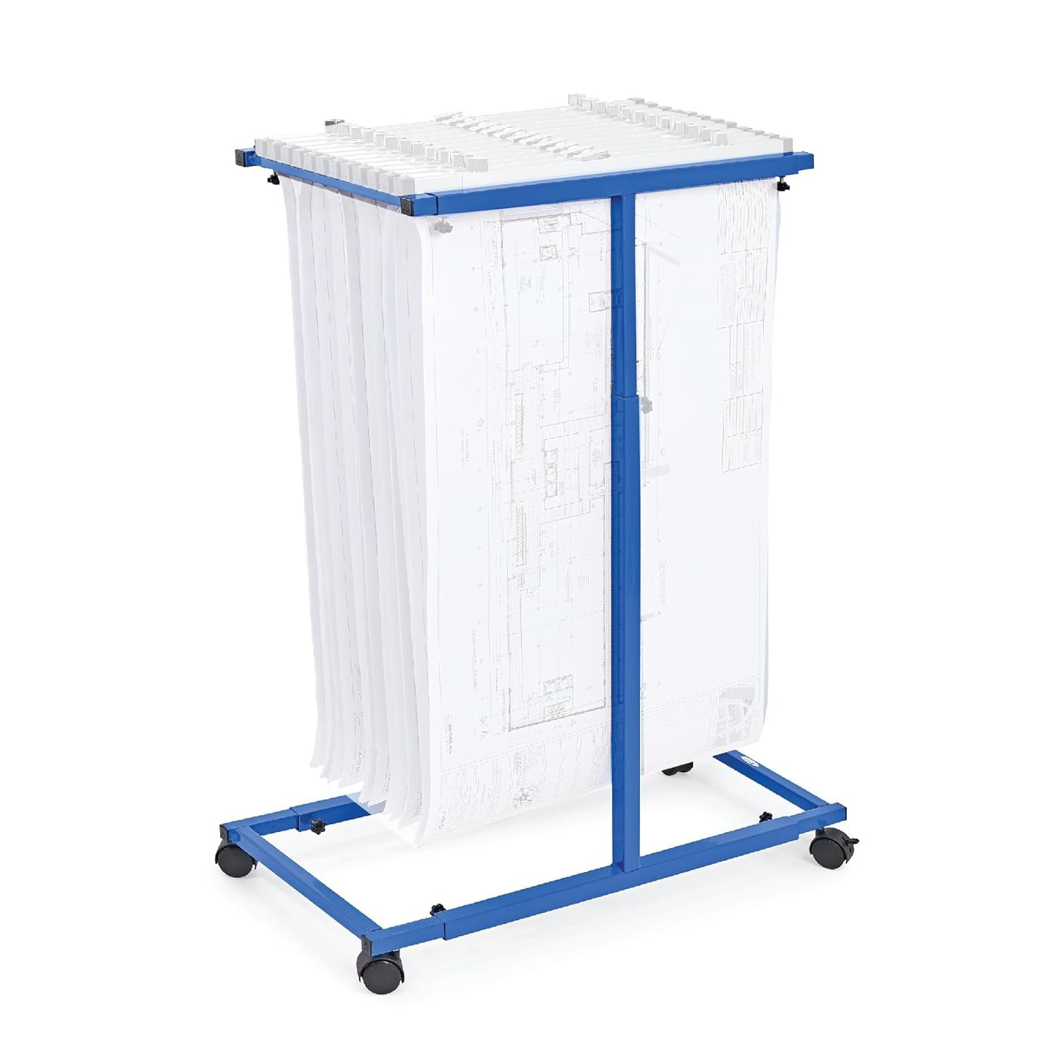 Adjustable Blue Solid Steel Mobile Blueprint Rack with Casters