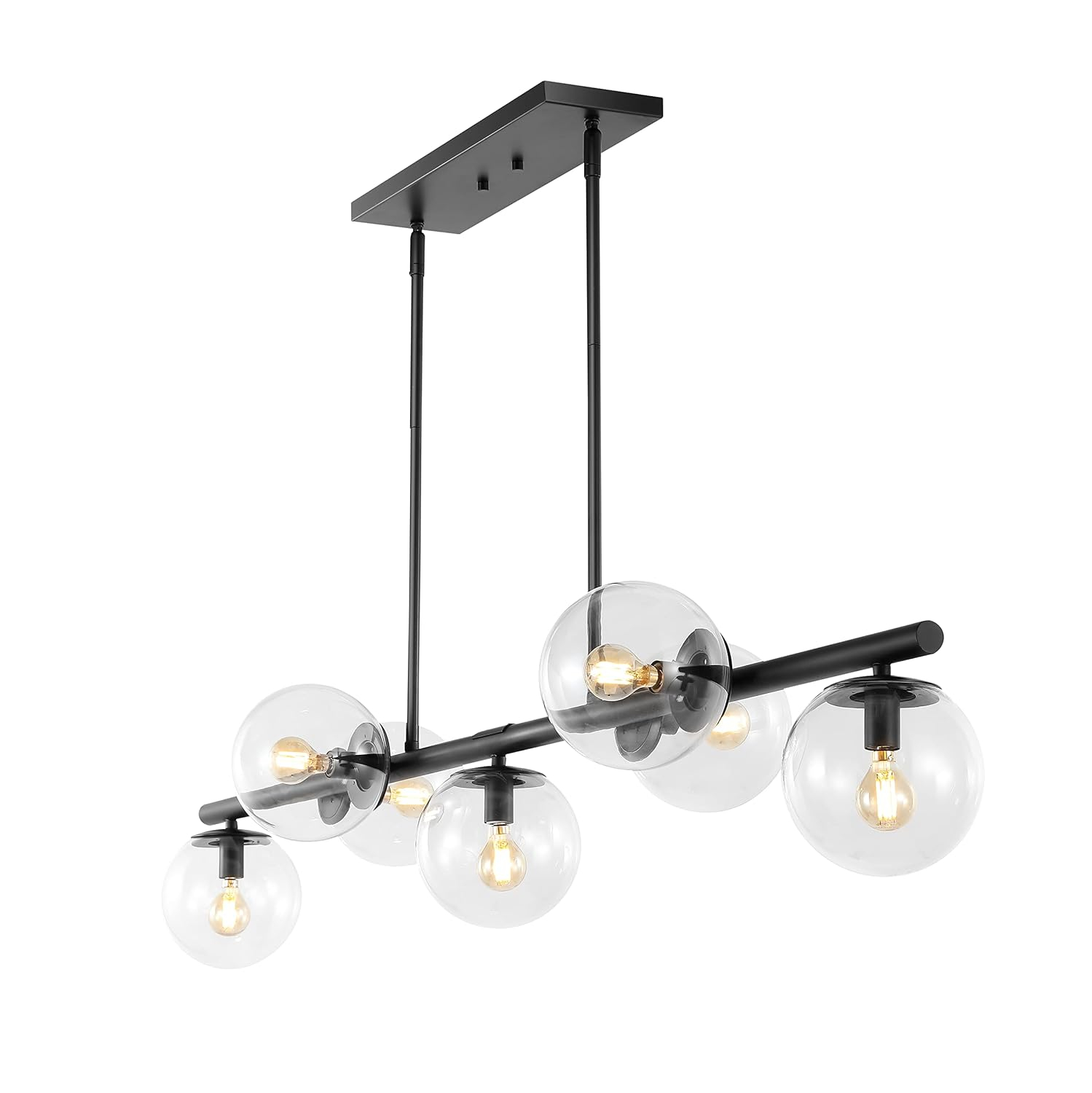 JONATHAN Y Luca Parisian 53" 7-Light Modern Glam Iron Globe Linear LED Pendant, Black/Clear
