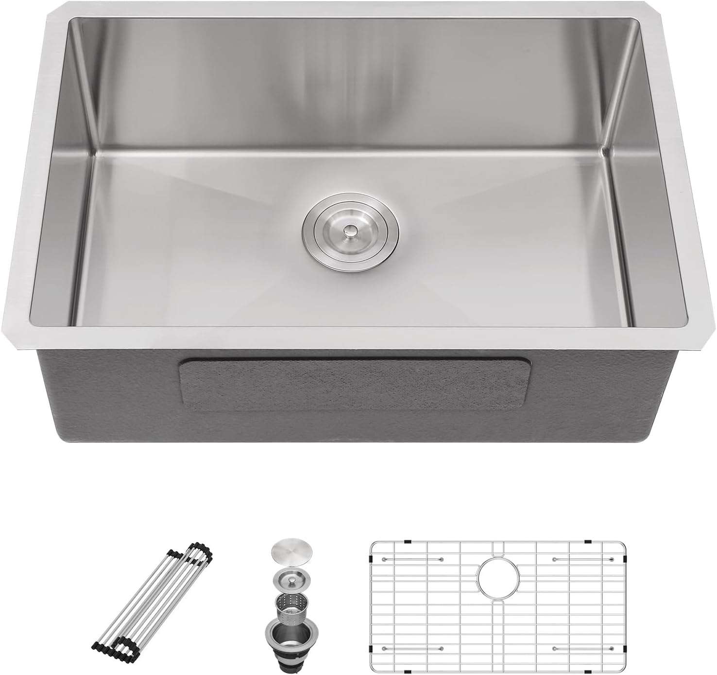 Sarlai 27 Undermount Kitchen Sink - 27 x 18 Kitchen Sink Undermount Single Bowl 16 Gauge Stainless Steel Under Counter Kitchen Sinks Round Corner Basin