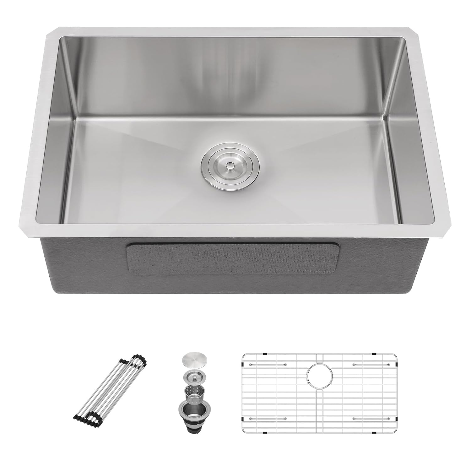 Sarlai 27 Undermount Kitchen Sink - 27 x 18 Kitchen Sink Undermount Single Bowl 16 Gauge Stainless Steel Under Counter Kitchen Sinks Round Corner Basin