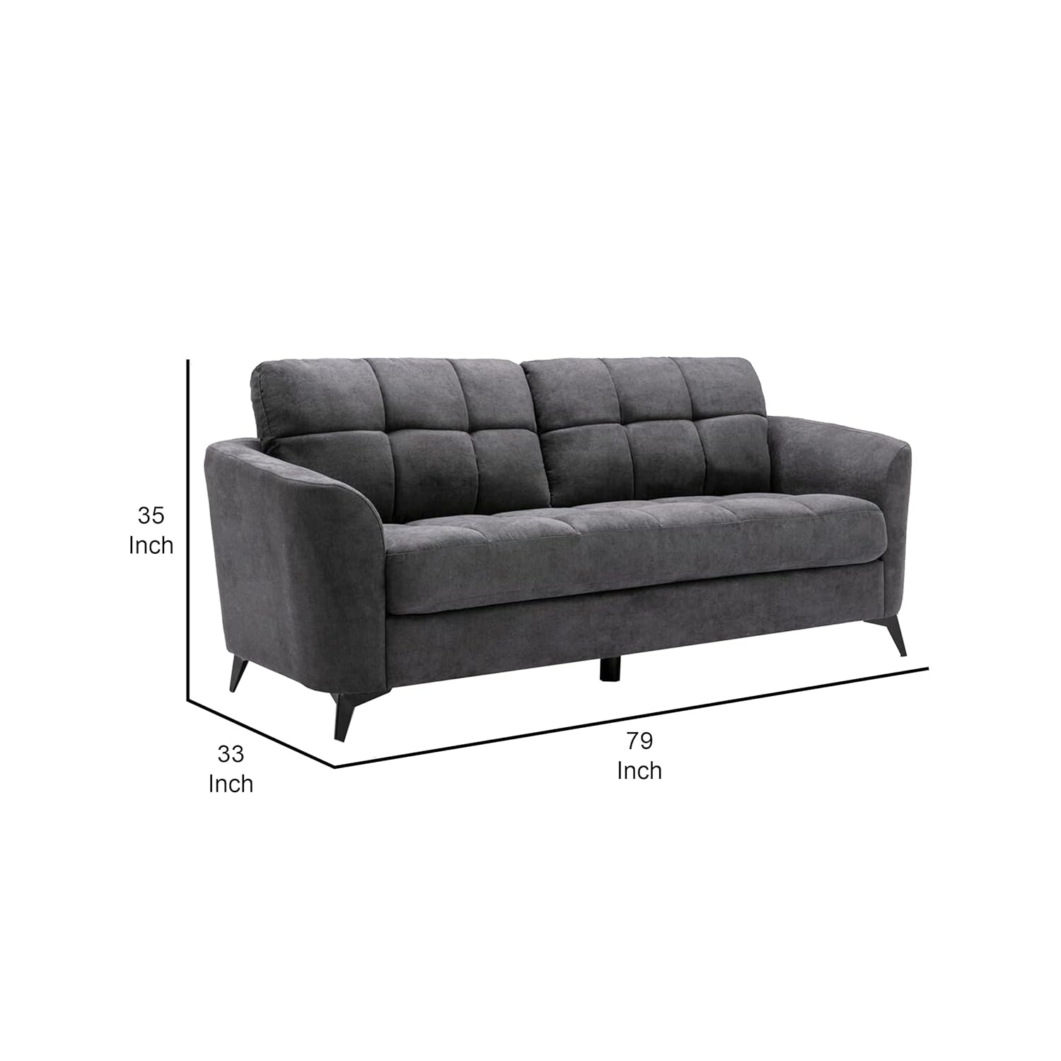 Odin 79 Inch Modern Sofa with Tufted Cushioning, Black Frame, Gray Velvet- Saltoro Sherpi