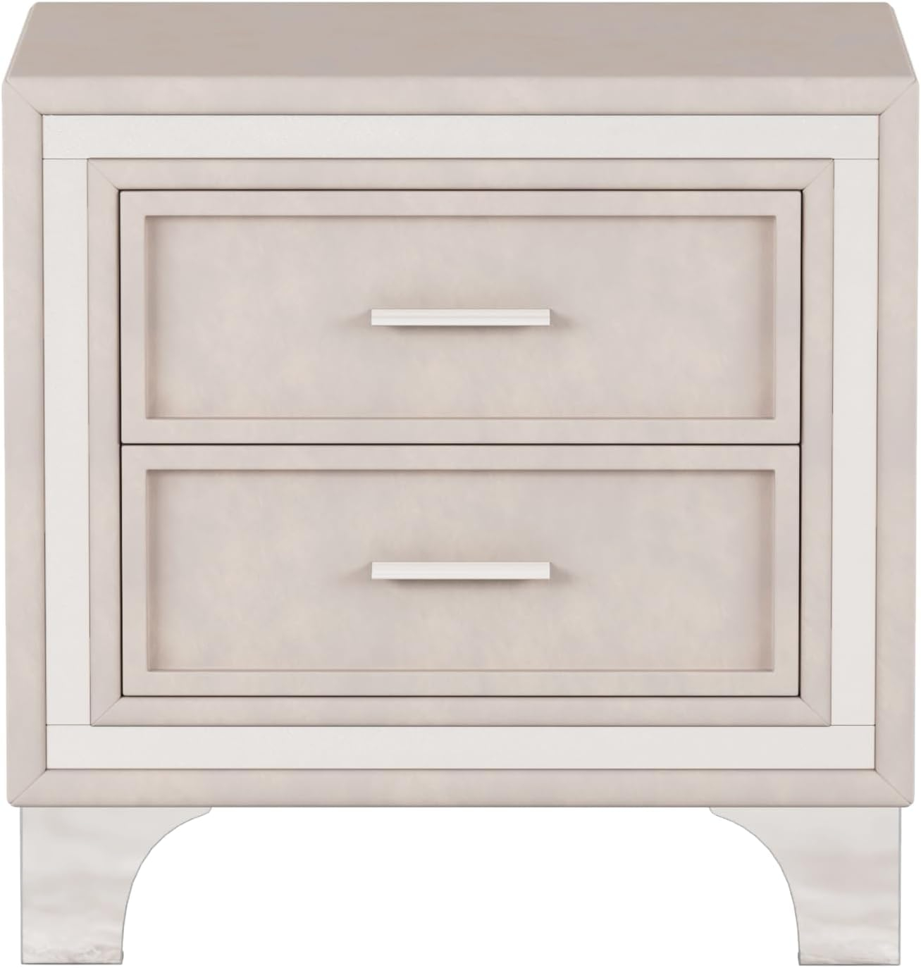 SOFTSEA Velvet Nightstand with 2 Drawers, Modern Upholstered Nightstand with Storage, Bedside Table End Table with Silver Glitter Strip & Metal Legs for Bedroom, Living Room, Easy Assembly, Beige