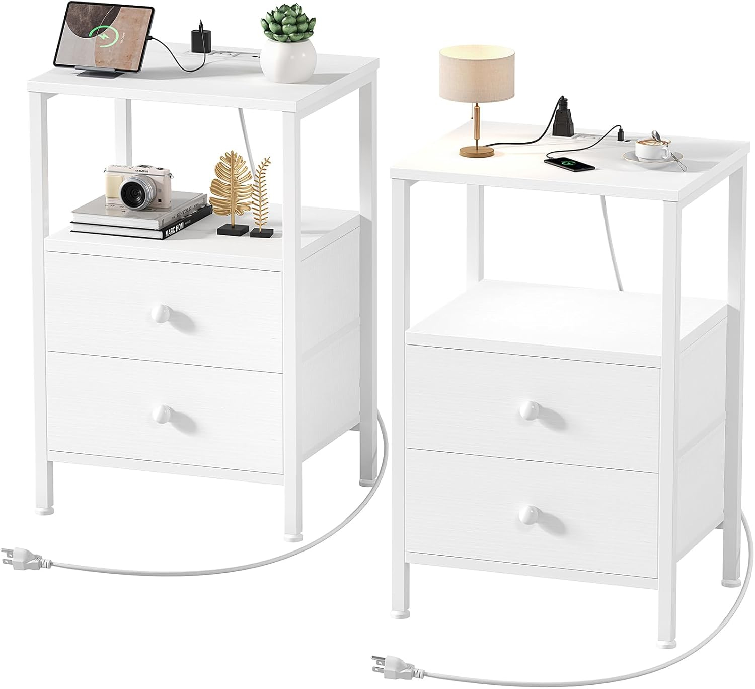 Furologee Nightstands Set of 2, White