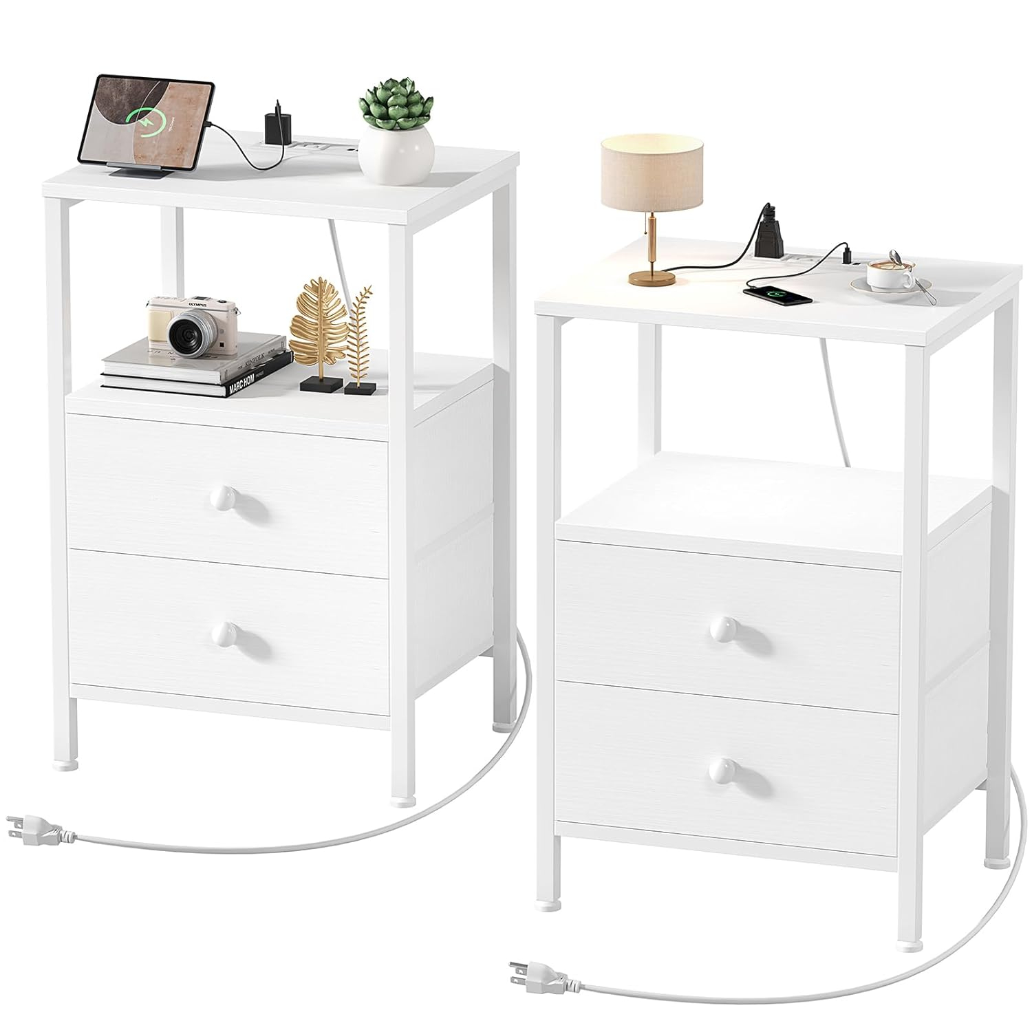 Furologee Nightstands Set of 2, White