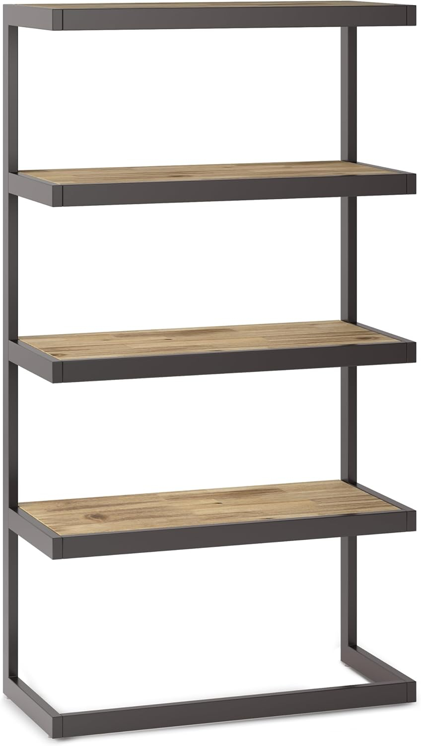 Distressed Golden Wheat Acacia Wood and Metal Bookcase