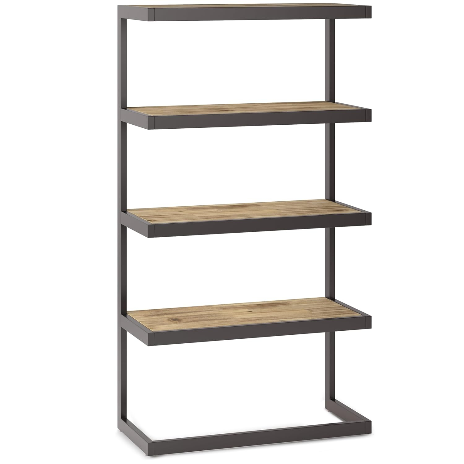 Distressed Golden Wheat Acacia Wood and Metal Bookcase
