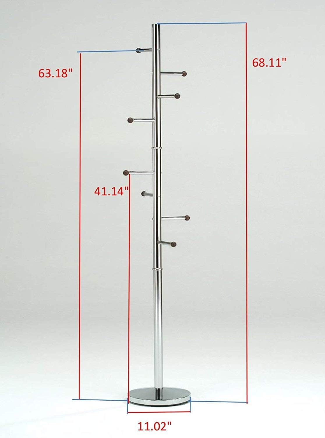 King's Brand Furniture 8-Hook Coat Rack Hall Tree, Chrome/Walnut