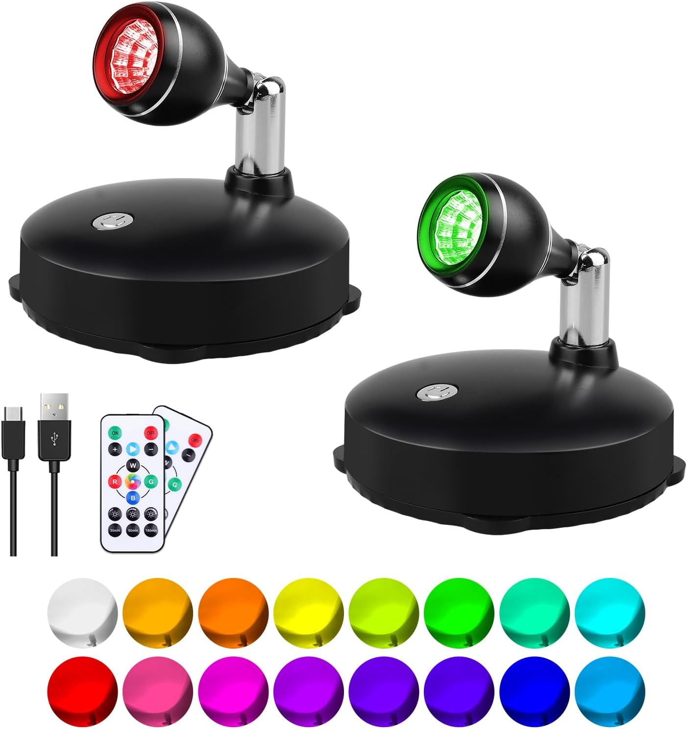 LED Spot Light Indoor, Battery Operated Led Light Stick Up Lights with Remote, Mini Spotlight Dimmable Accent Lights for Lighting up Paintings Pictures(RGB 2 Pack)
