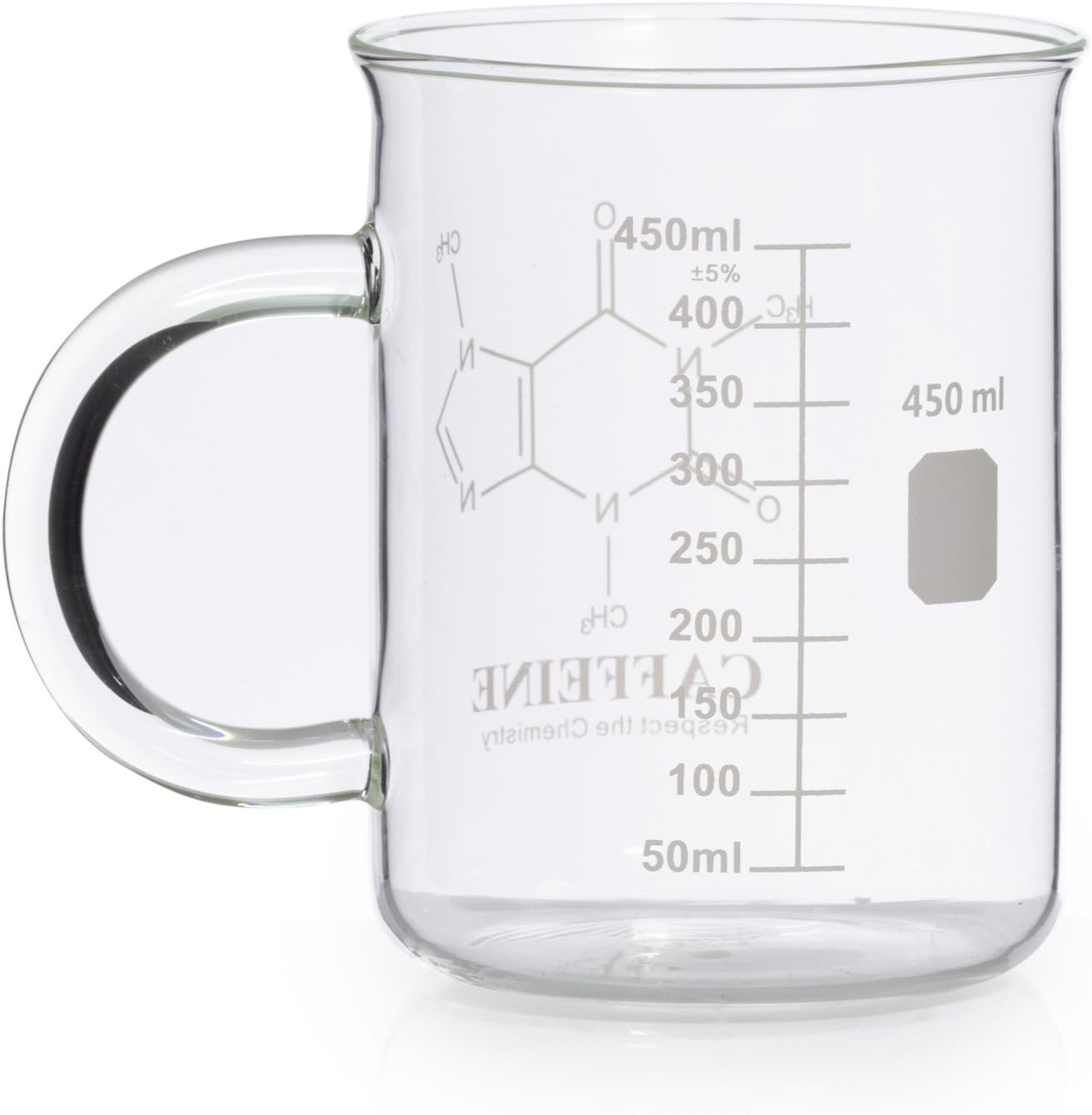 Caffeine Beaker Mug, Caffeine Molecule Mug - Chemistry Mug 16 oz Borosilicate Glass Coffee Mugs with Handle and Measuring for Coffee, Latte, Tea or Hot and Cold Beverage - Tea Coffee Mug