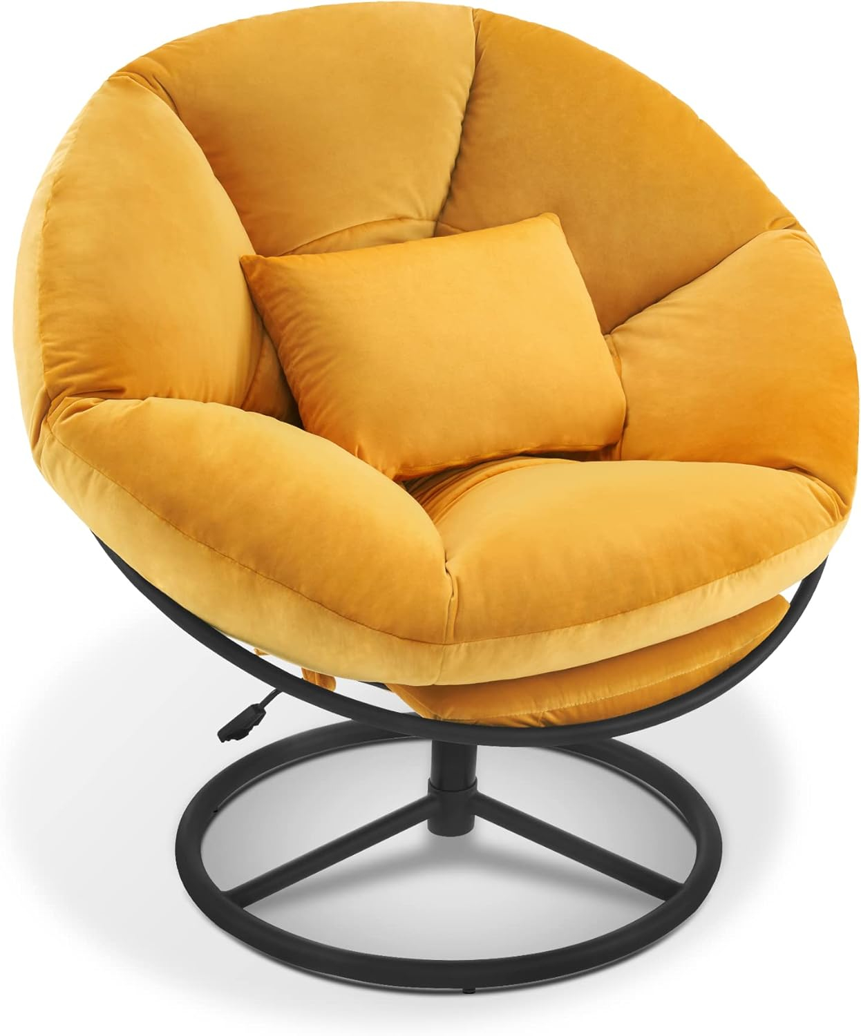 Mcombo Swivel Papasan Chairs, Gas Lift Cozy Chair with Height Adjustment, Velvet Rocking Saucer Chair for Living Room Bedroom HQ405(Yellow)