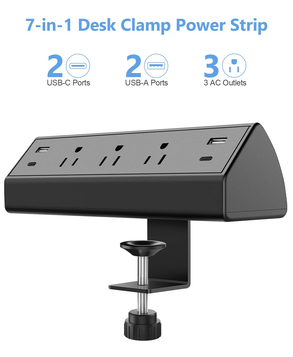 Jgstkcity Desk Clamp Power Strip,40W Total Fast Charging Station,2 PD 20W USB C Ports,Desk Edge Mount Surge Protector for Home, Office,3 Outlets,Fit 1.96" Tabletop Edge,ETL Listed