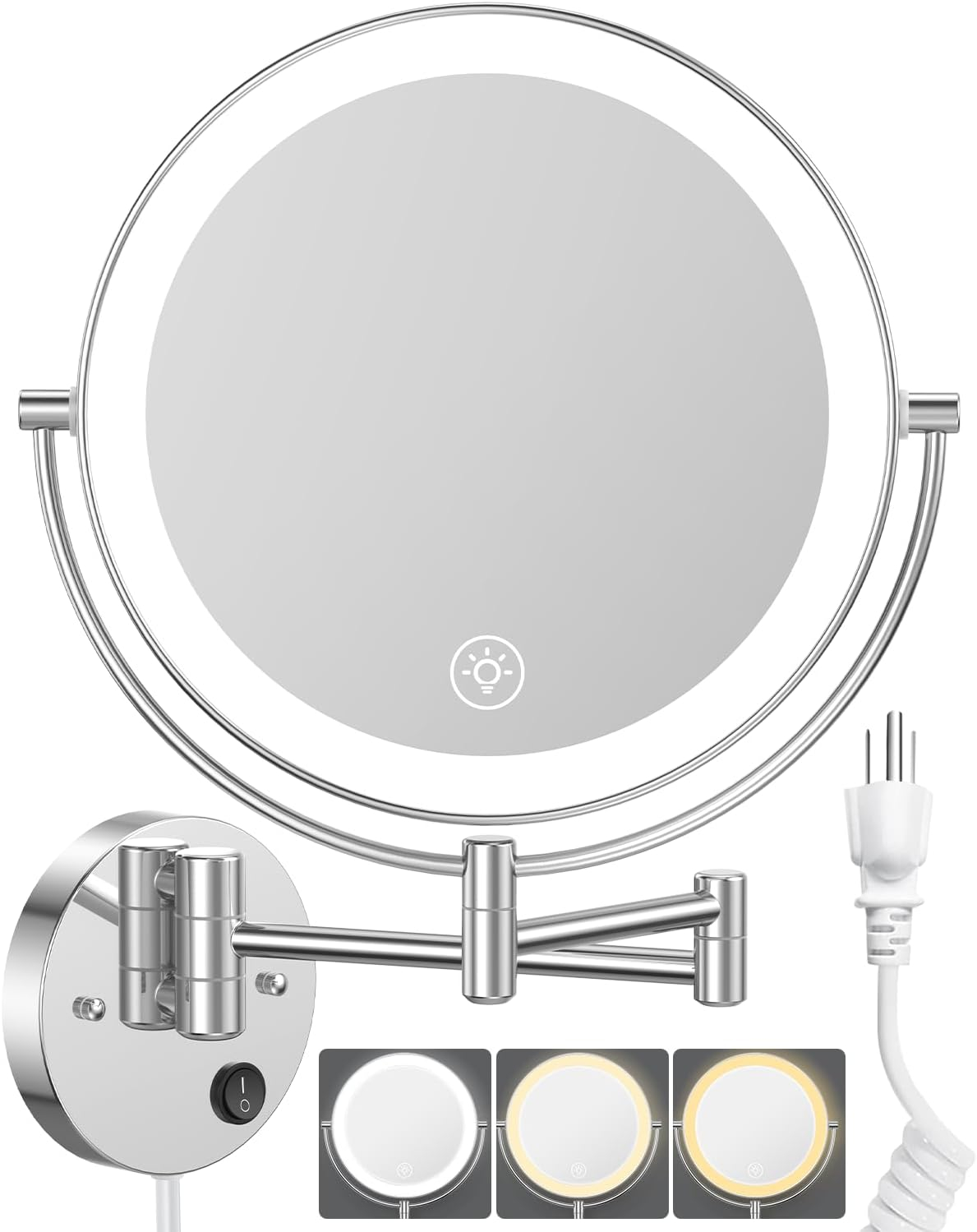 Benbilry 9" Large Size Wall Mounted Makeup Vanity Mirror, 1X/10X Magnifying Double Sided Shaving Mirror for Bathroom, 360° Swivel Extendable Arm Nickel Finish