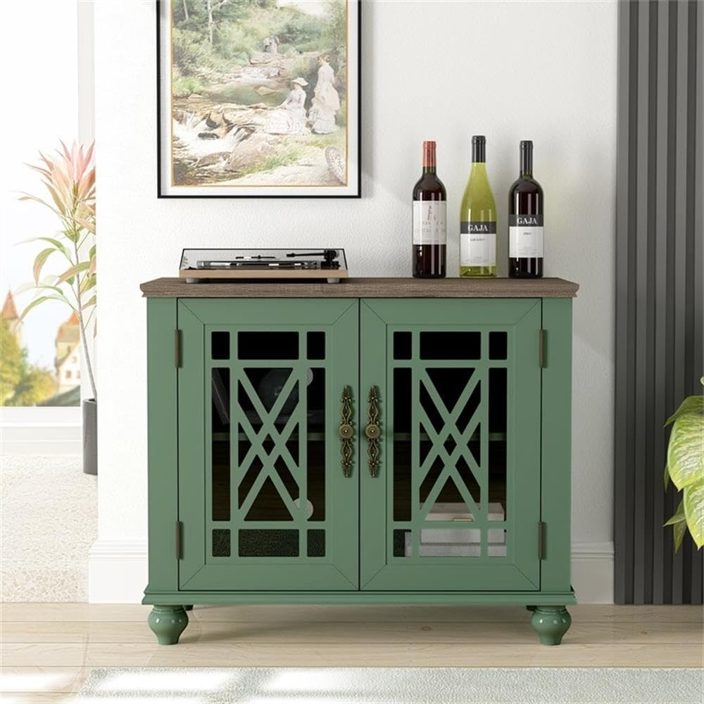 LIVILAND 38" Vintage Style Wood Kitchen Accent Buffet Sideboard Cabinet - Green
