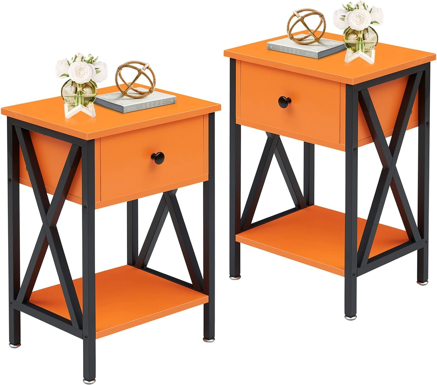 Killeryuki Modern Side End Table, Nightstand Storage Shelf with Bin Drawer for Living Room, Bedroom, Lounge, 15.8in11.8in21.7in, Orange
