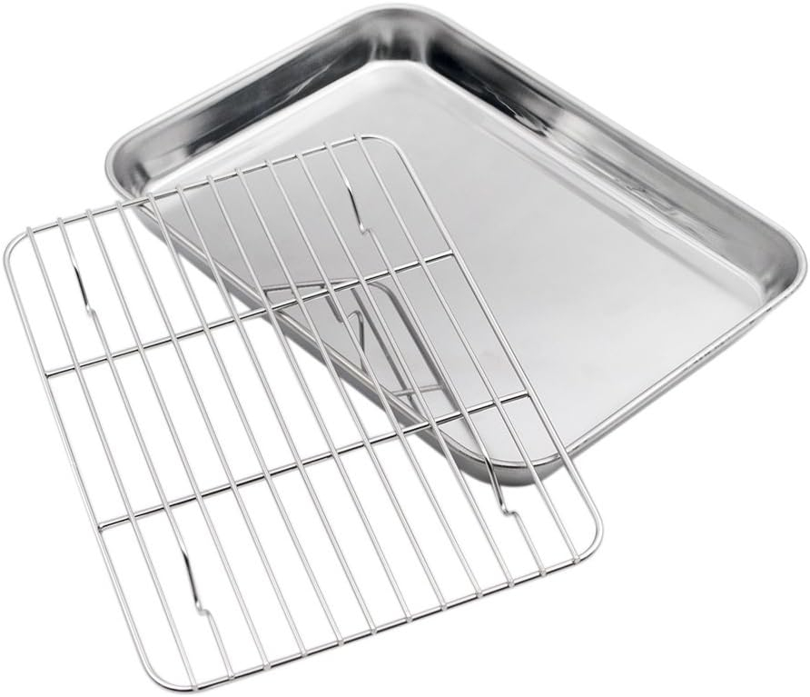 Mlfire Baking Sheets and Racks Set Stainless Steel Baking Sheet Chef Baking Sheet with Wire Rack Set for Oven and Dishwasher Non Toxic Heavy Duty Easy Clean Cooling Rack Set