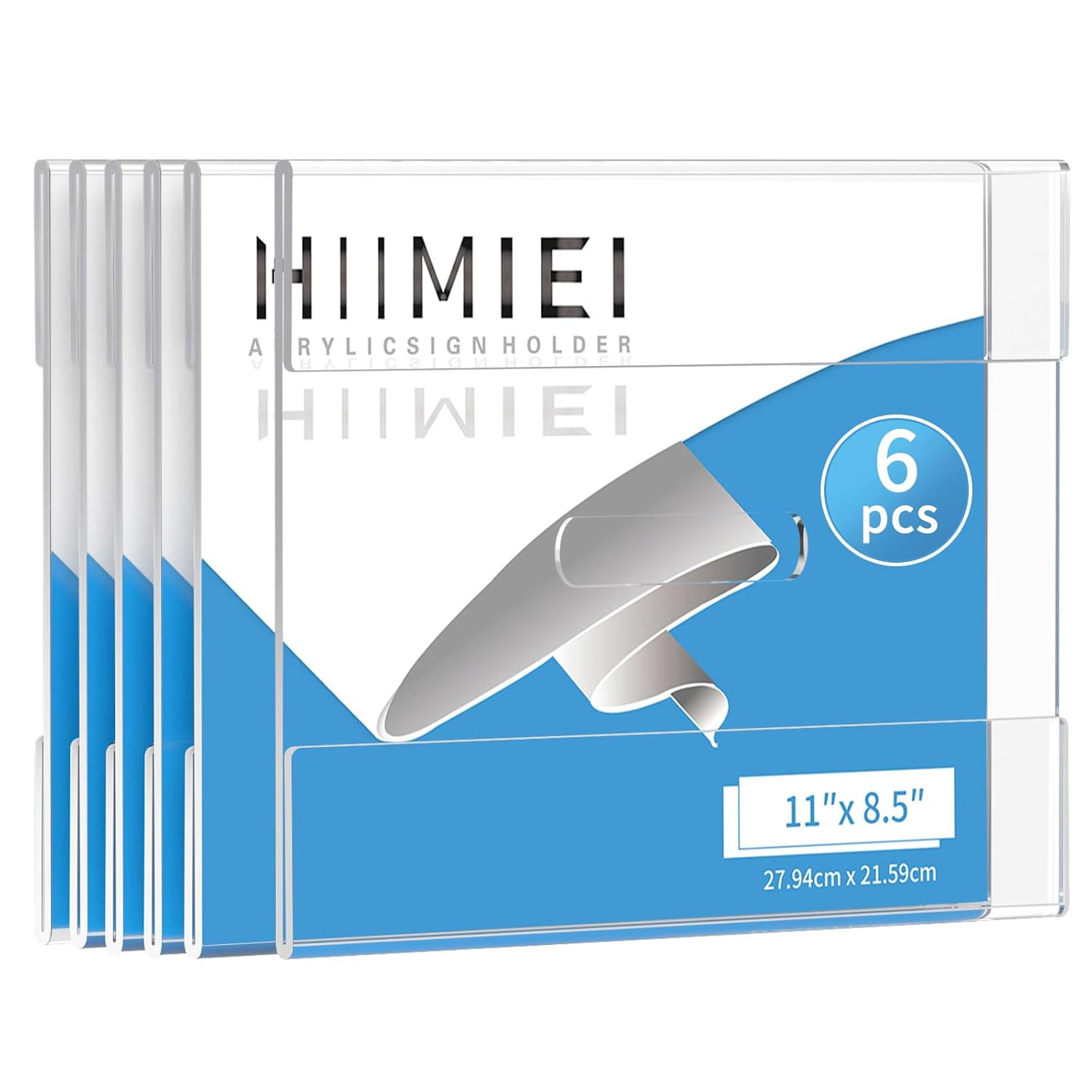 HIIMIEI Acrylic Wall Sign Holder 8.5x11 Inch Horizontal with 3M Tape, 8 1/2 x 11 Clear Plastic Plexiglass Sign Holder for Office, Home, Store, Restaurant-No Drilling(6 Pack)