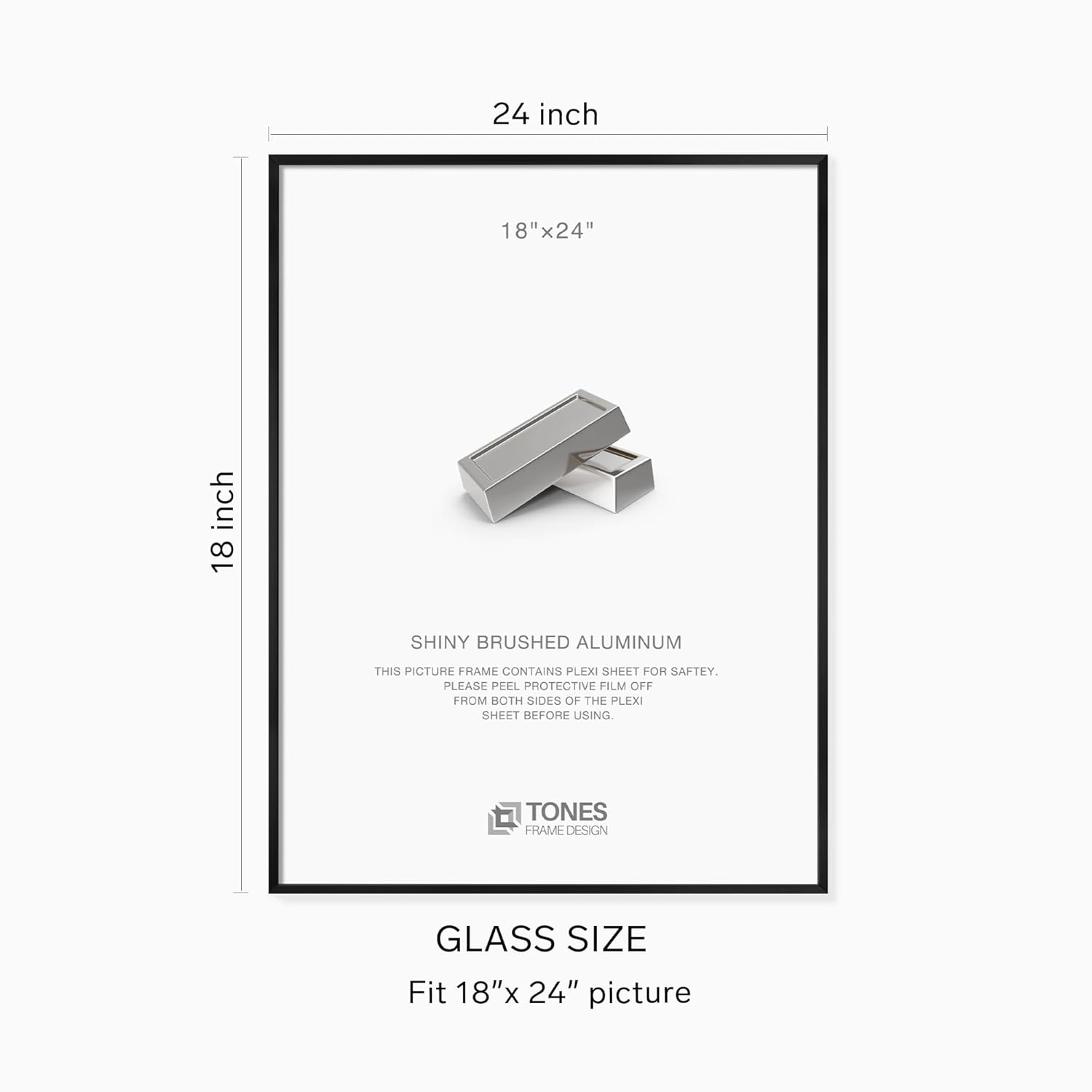 18x24 Frame Black Metal Picture Frame, Poster Frames Shiny Brushed Aluminum Photo Frame for Art Gallery Wall Tabletop Decor