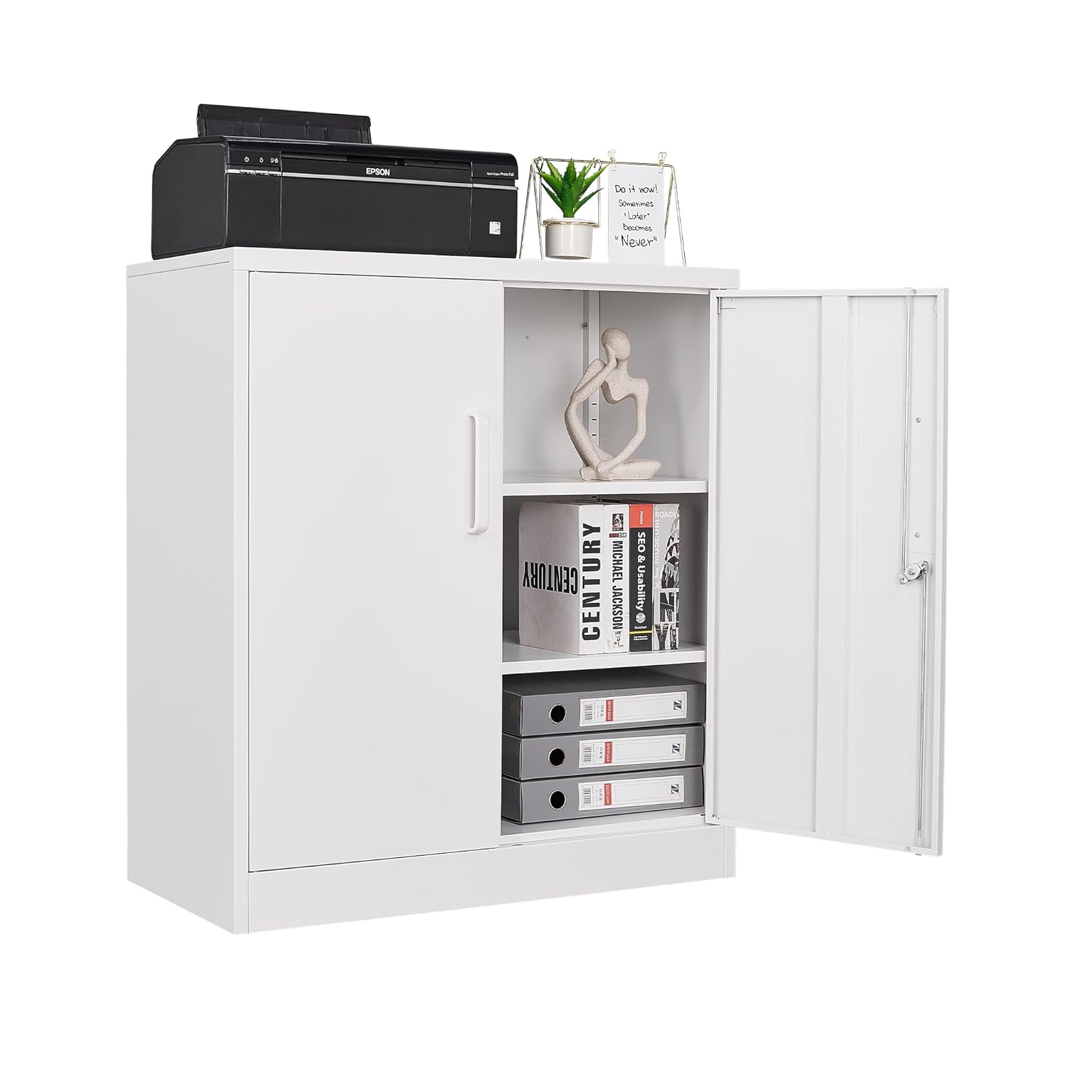 Metal Storage Cabinet with 2 Doors, Lockable Steel Storage Cabinet with 2 Doors and Adjustable Shelves, Steel Lockable File Cabinet, Locking Tool Cabinets for Office,Home,Garage