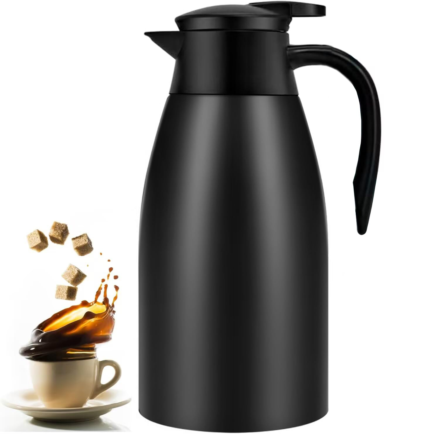 70oz Coffee Carafe Airpot Insulated Coffee Urn Stainless Steel Vacuum Thermal Pot Flask Dispenser for Coffee, Hot Water, Tea, Hot Beverage - Keep 12 Hours Hot, 24 Hours Cold-Black