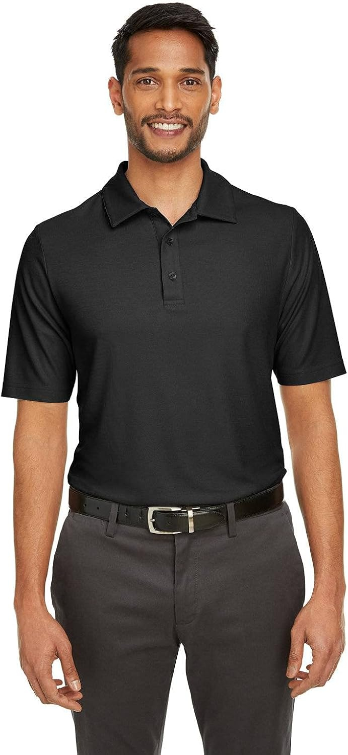Men's Black Polyester Collared Golf Polo Shirt - Large