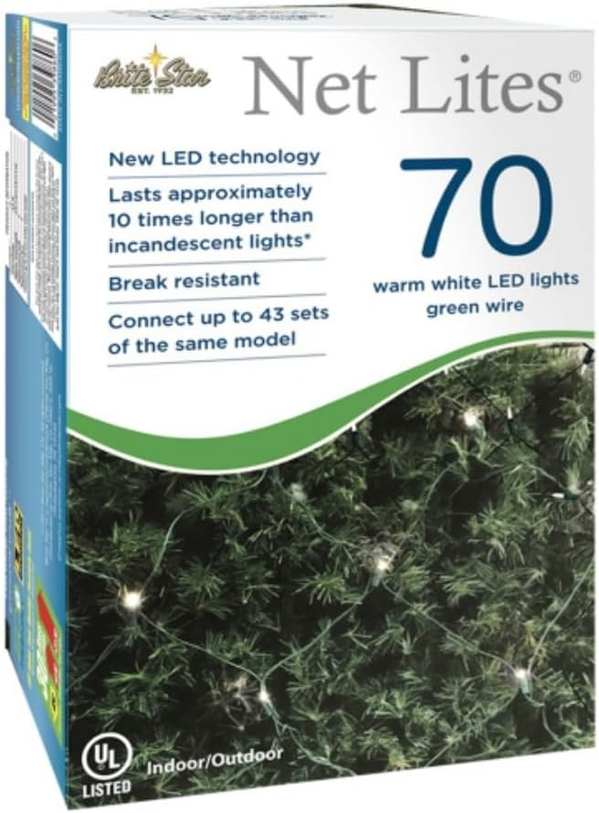 Brite Star 4' x 6' Warm White Wide Angle Net Style LED Christmas Lights - Green Wire
