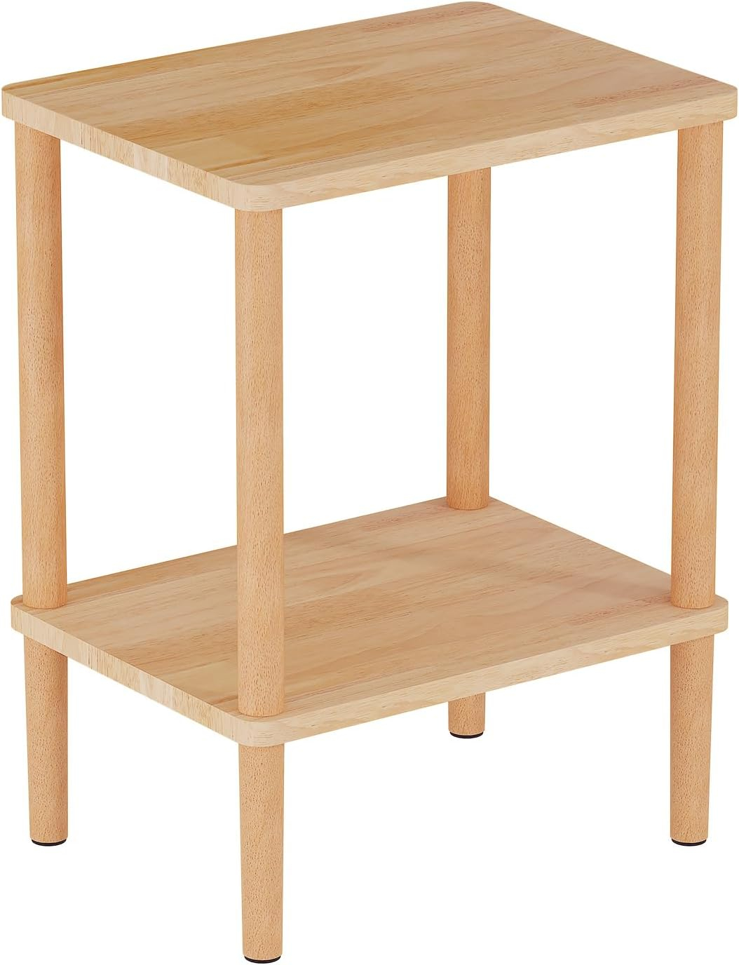LUCKNOCK Solid Wood Side Table, 2-Tier Small End Table with Storage Shelf, Narrow Nightstand Bedside Table for Small Spaces, Bedroom, Living Room, Farmhouse, No-Tool Assembly.
