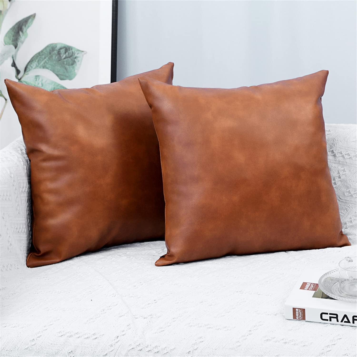 SEEKSEE Faux Leather Lumbar Pillow Cover 12x20 inch, Modern Country Style Decorative Lumbar Pillow for Bedroom Living Room Sofa Brown Accent Pillows.