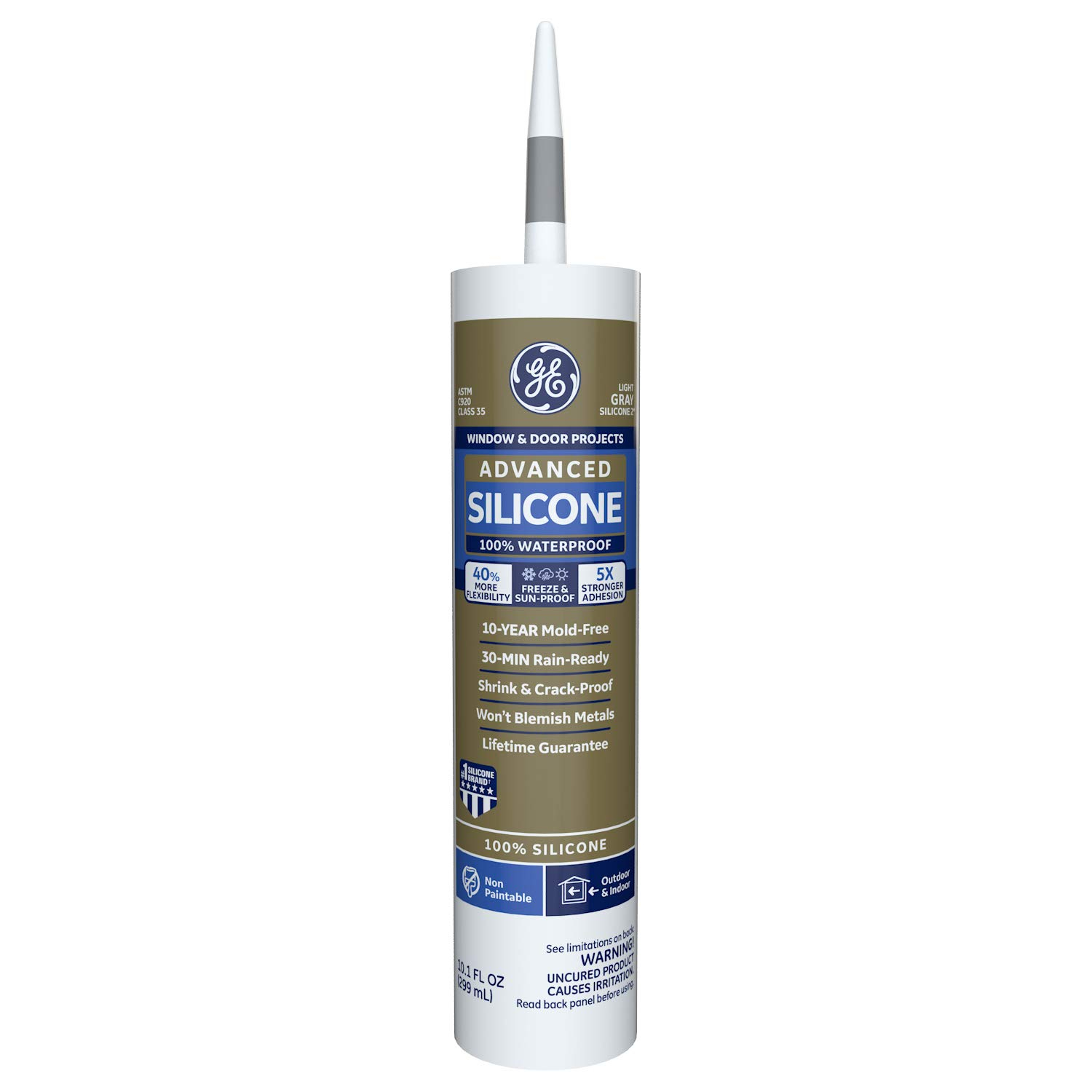 GE Advanced Silicone 2 Windows, Doors, Exteriors 10.1-oz Window door Light Gray Silicone Caulk