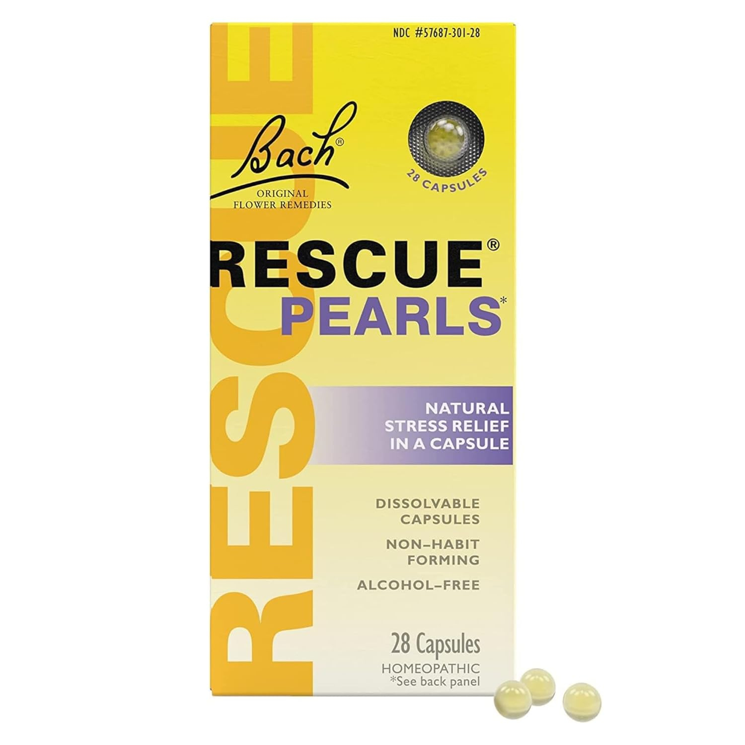 Bach Perlas RESCUE, Sabor Natural a Naranja y Vainilla, Alivio Natural Del Estrés, sin Azúcar, 28 Unidades