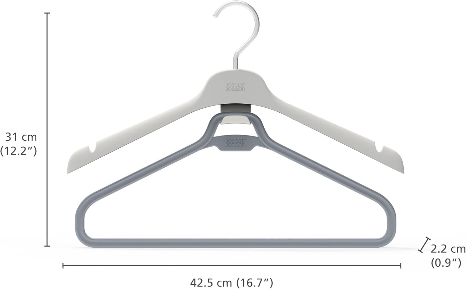 Joseph Joseph Orderly Set of 2 Long Garment Hangers, 2-Part Clothes Hanger for Dresses and Jumpsuits with Integrated Strap Hooks