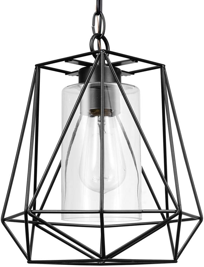 Globe Electric Sansa 1-Light Outdoor/Indoor Pendant, Black, Clear Glass Inner Shade,44299, Bulb Not Included