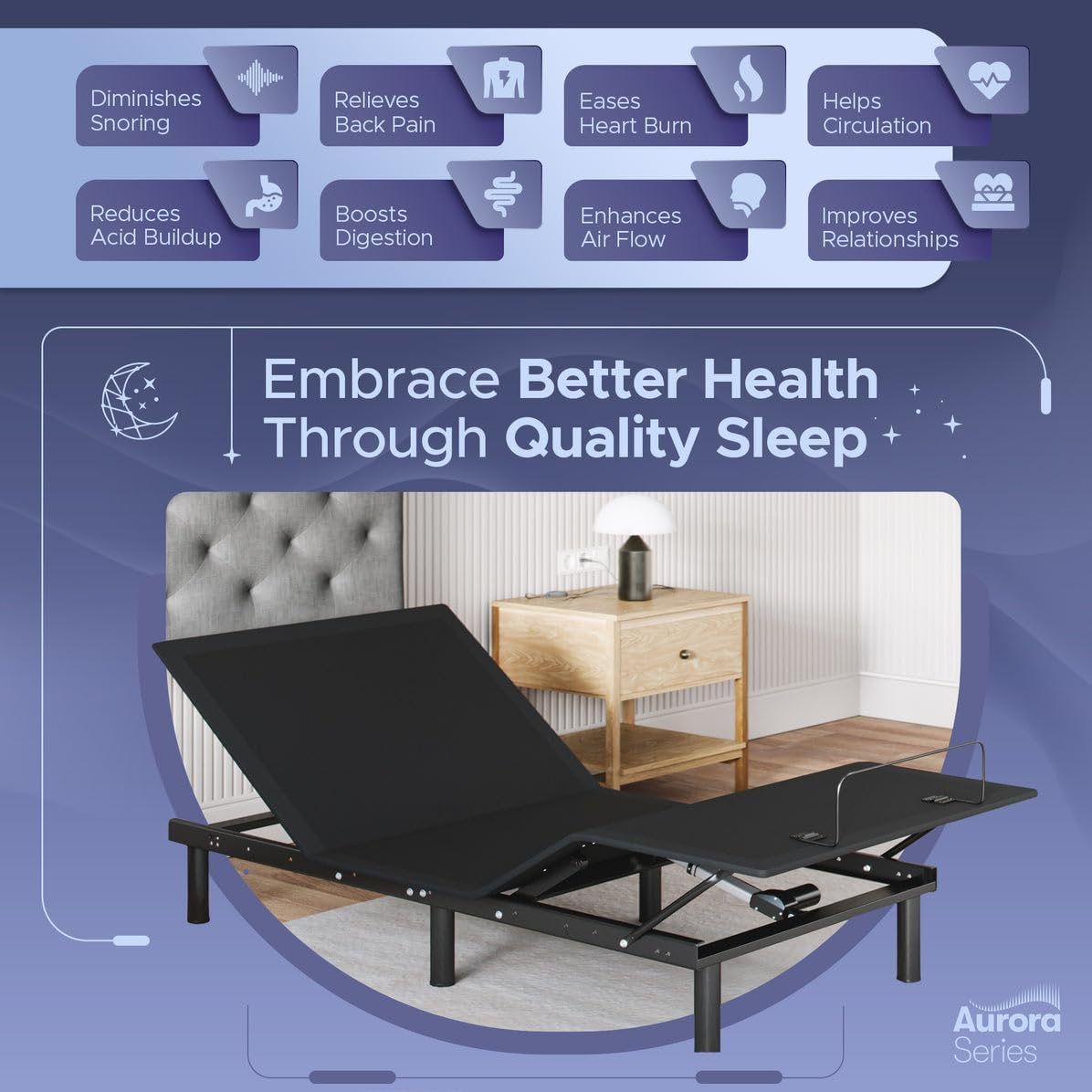 Celestial Aurora Adjustable Bed Base (Frame Only), Easy Assembly, Head and Foot Lift, Zero Gravity, Memory Positions - Twin XL