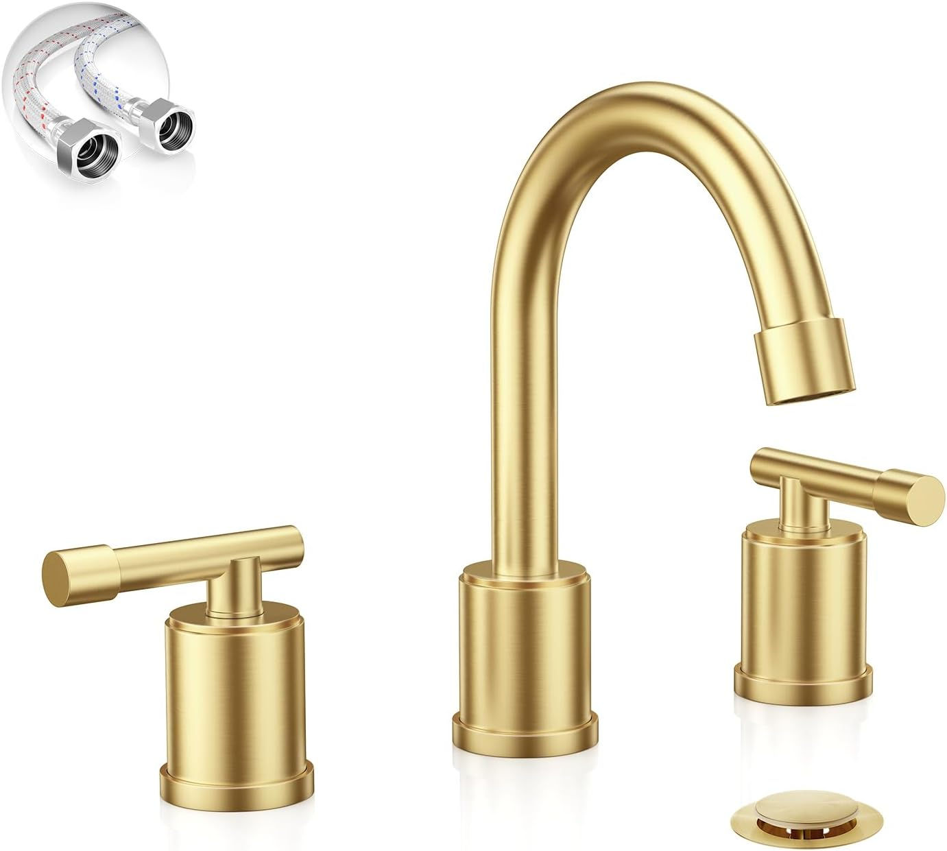 Phiestina 8 Inch Brushed Nickel Bathroom Faucet，3 Holes 2 Handles Widespread Stainless Steel Bathroom Sink Faucet with Metal Pop-Up Drain and Water Supply Lines,WFZY01-BN