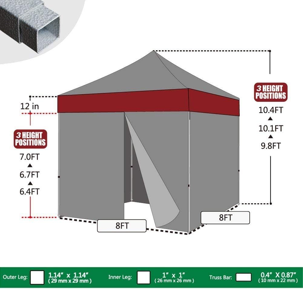 Eurmax USA 8'x8' Pop-up Canopy Tent Commercial Instant Canopies with 4 Removable Zipper End Side Walls and Roller Bag, Bonus 4 SandBags(Blue)