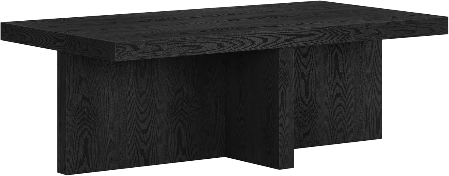 Evelyn and Zoe Elna Contemporary Wide Rectangular Wood Coffee Table, Black Grain