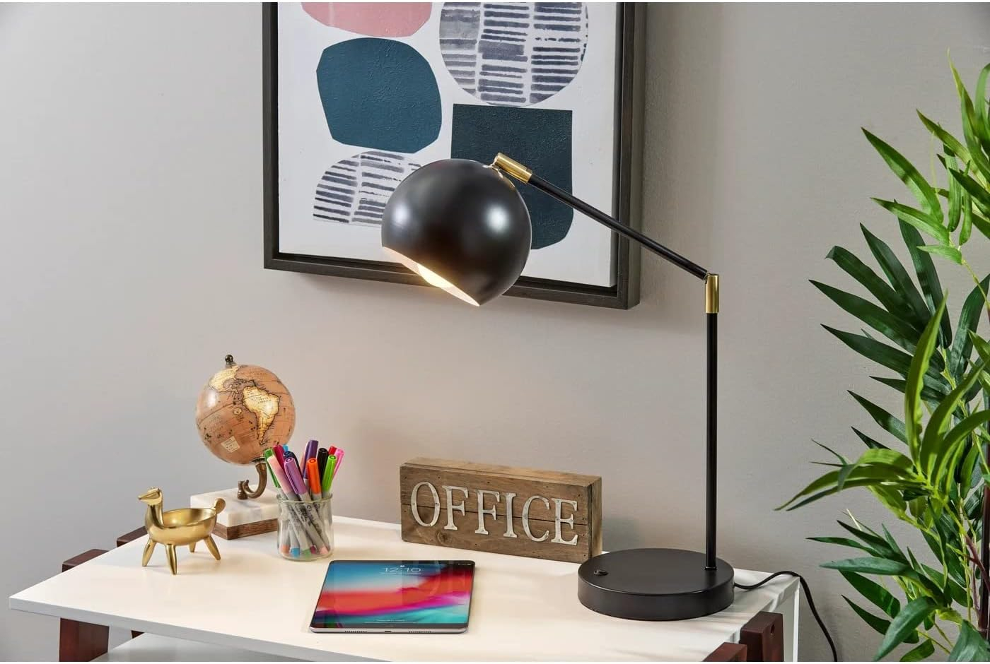 Adjustable Mid-Century Modern Black and Brass Desk Lamp