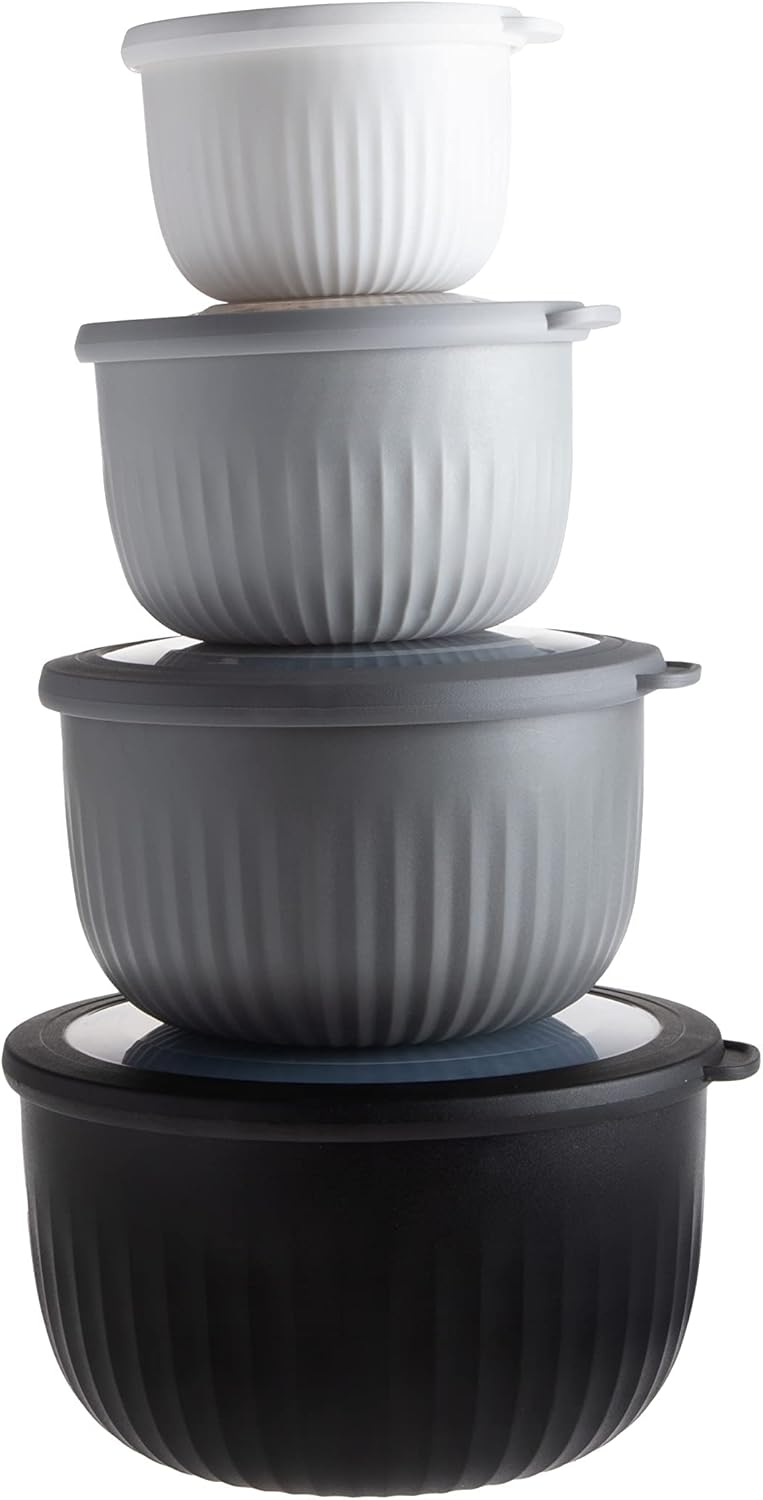 COOK WITH COLOR Prep Bowls with Lids- Wide and Deep Nesting Plastic Small Mixing Bowl Set with Lids, 8 Piece Set - Deep Bowls, Blue