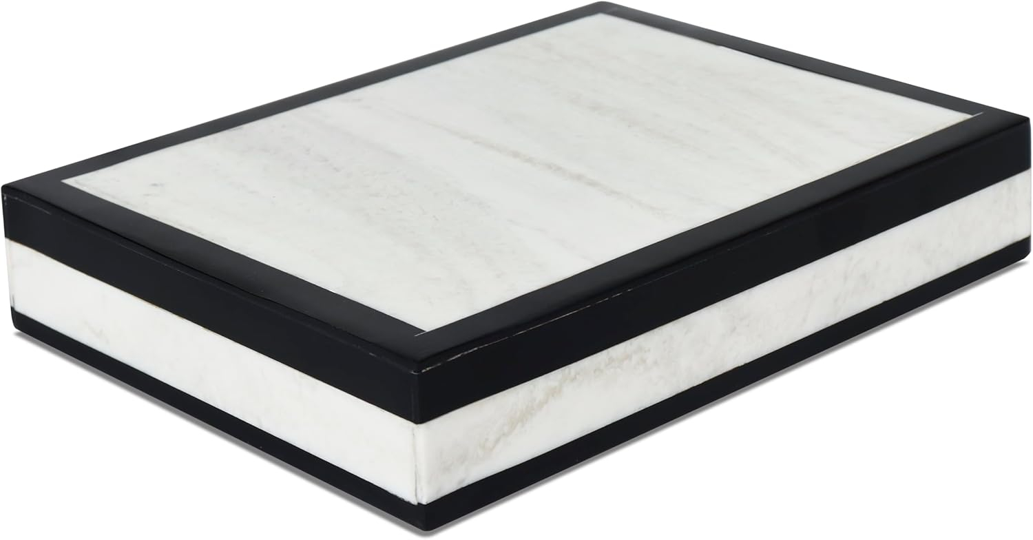 Handicrafts Home Handmade Modern Wooden Decorative Jewelry Storage Organizer Box with Lid - Keepsake Box for Home Decor, Accessories, Collectibles - Court, 8X6X1.5 inch