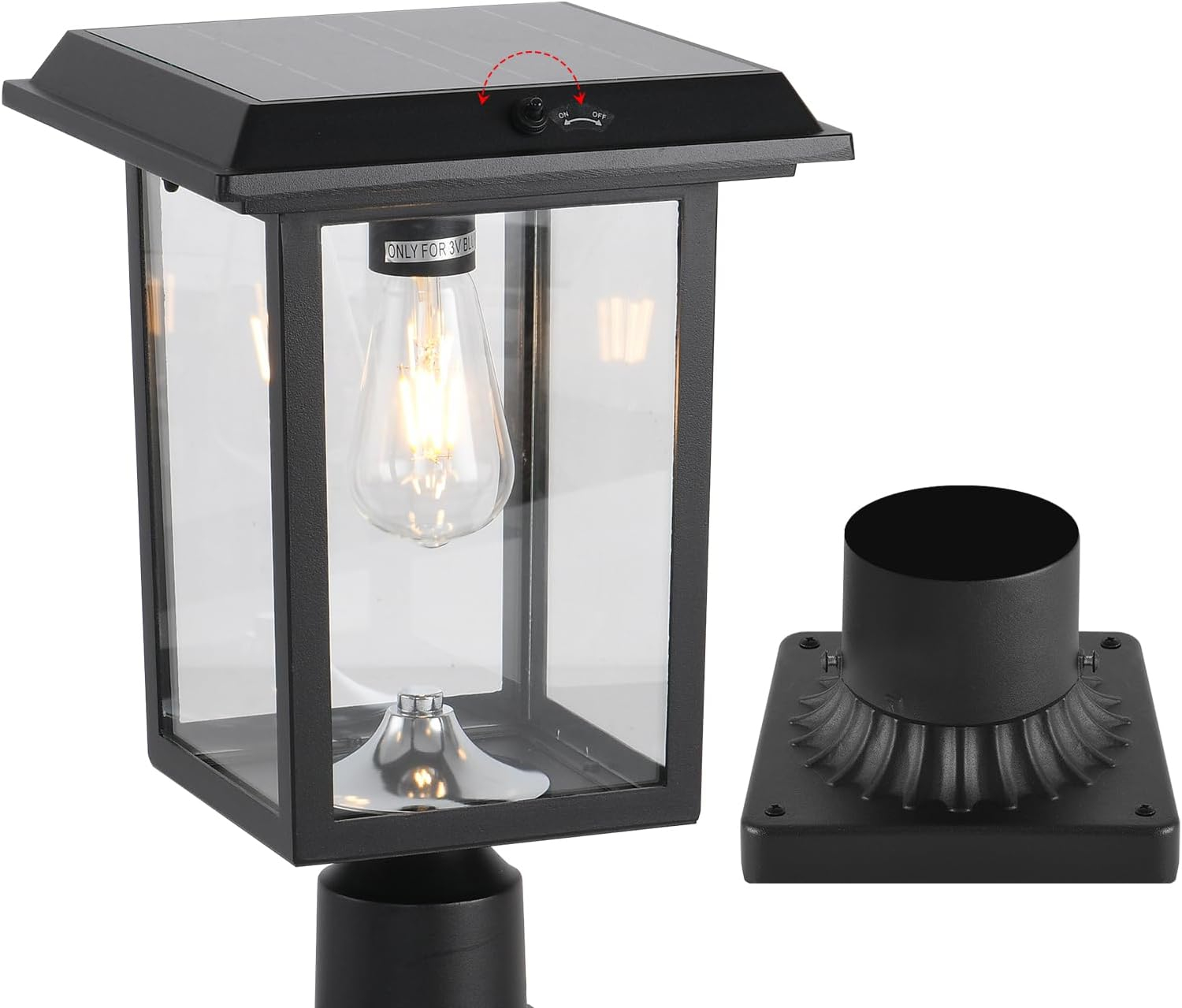 Solar Lamp Post Light, Solar Post Lights Outdoor Waterproof, Solar Light for Pole Outside, Dusk to Dawn Black Outdoor Light Pole with Remote Control, Three Modes