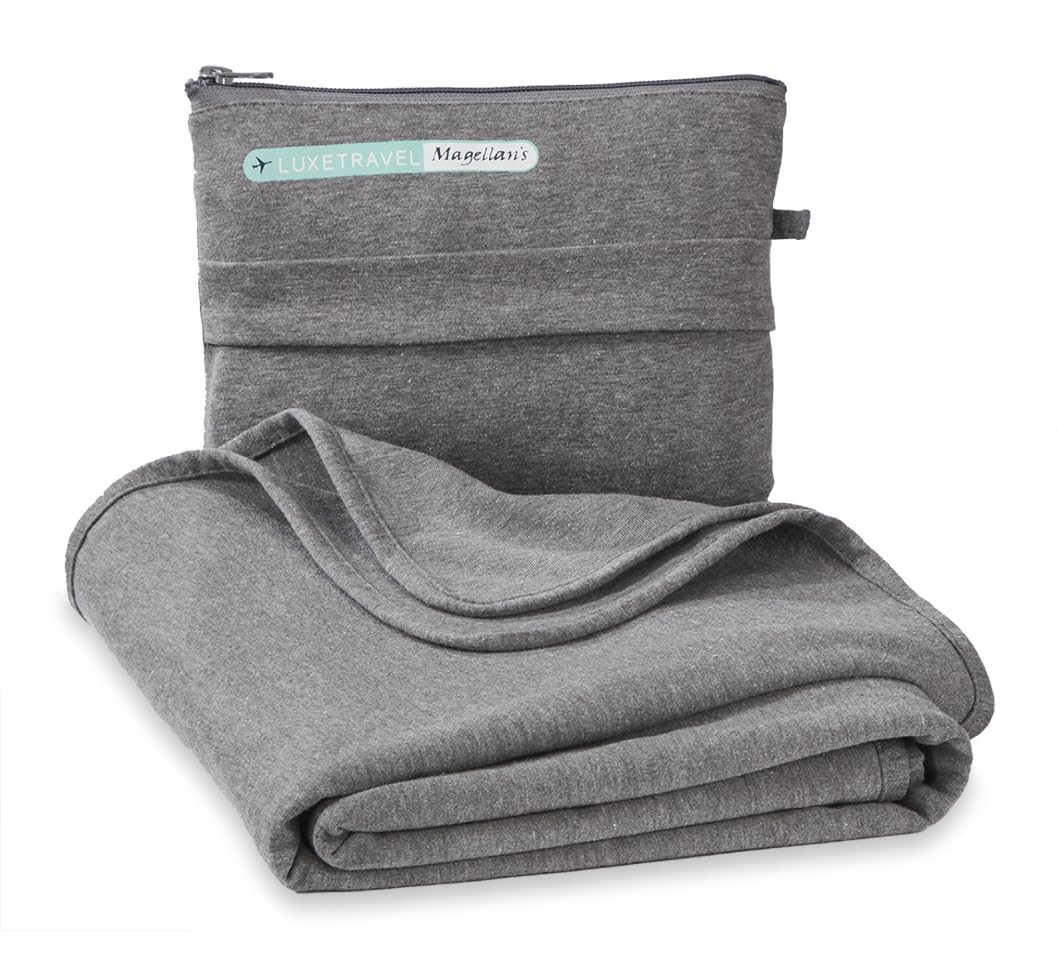 SAGEFINDS Airplane Travel Blanket | Compact Throw Blanket for Camping and Hiking | Converts into a Pillow | Travel Gift | Soft Jersey Knit | Fits in Backpack | Attaches to Luggage | Travel Essential